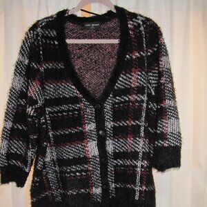 Fuzzy Black Plaid Lane Bryant Cardigan 18/20